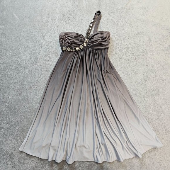 Cache Gray Ombre Womens Sz 2 Jeweled Beaded Strap Flowy Lined Midi Dress‎ - Picture 5 of 11